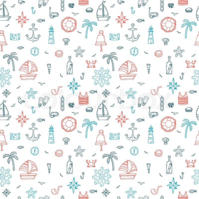 800x800 Hand Drawn Nautical Seamless Pattern Stock Vector Colourbox