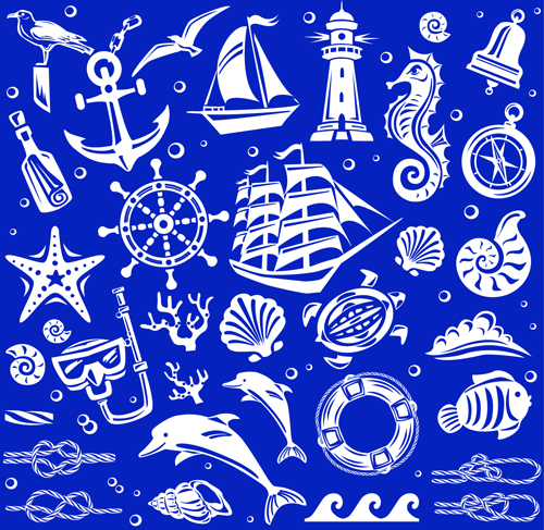500x487 Nautical Elements Blue Seamless Pattern Vector Free Download