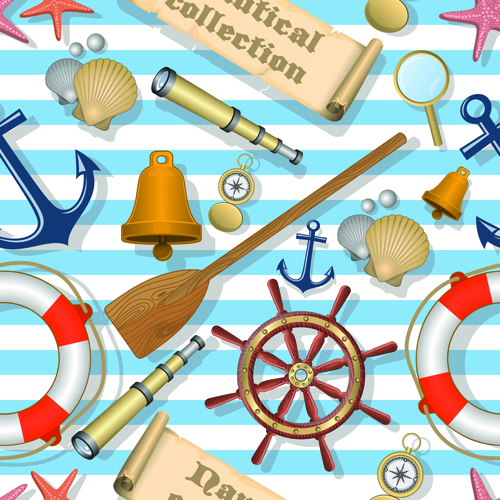 500x500 Nautical Elements Seamless Pattern Vector Free Vector