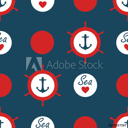 500x500 Seamless Nautical Pattern Vector With Anchors Ship Wheels Red