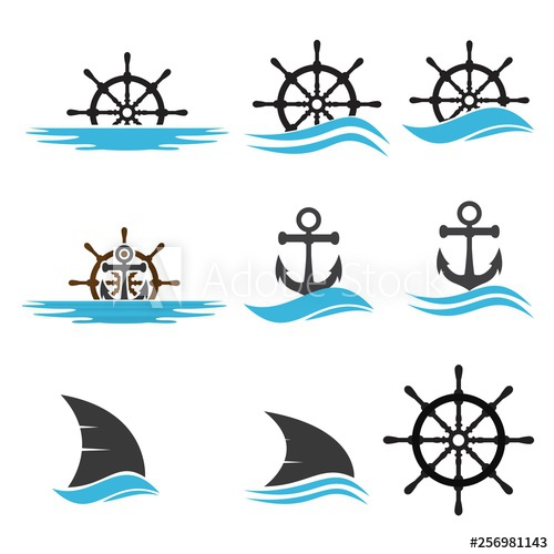 500x500 Ship Wheel Icons Set And Nautical Rope Border