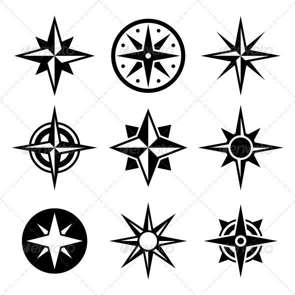 590x590 Compass And Wind Rose Icons Set T A T T O O Wind Rose, Compass