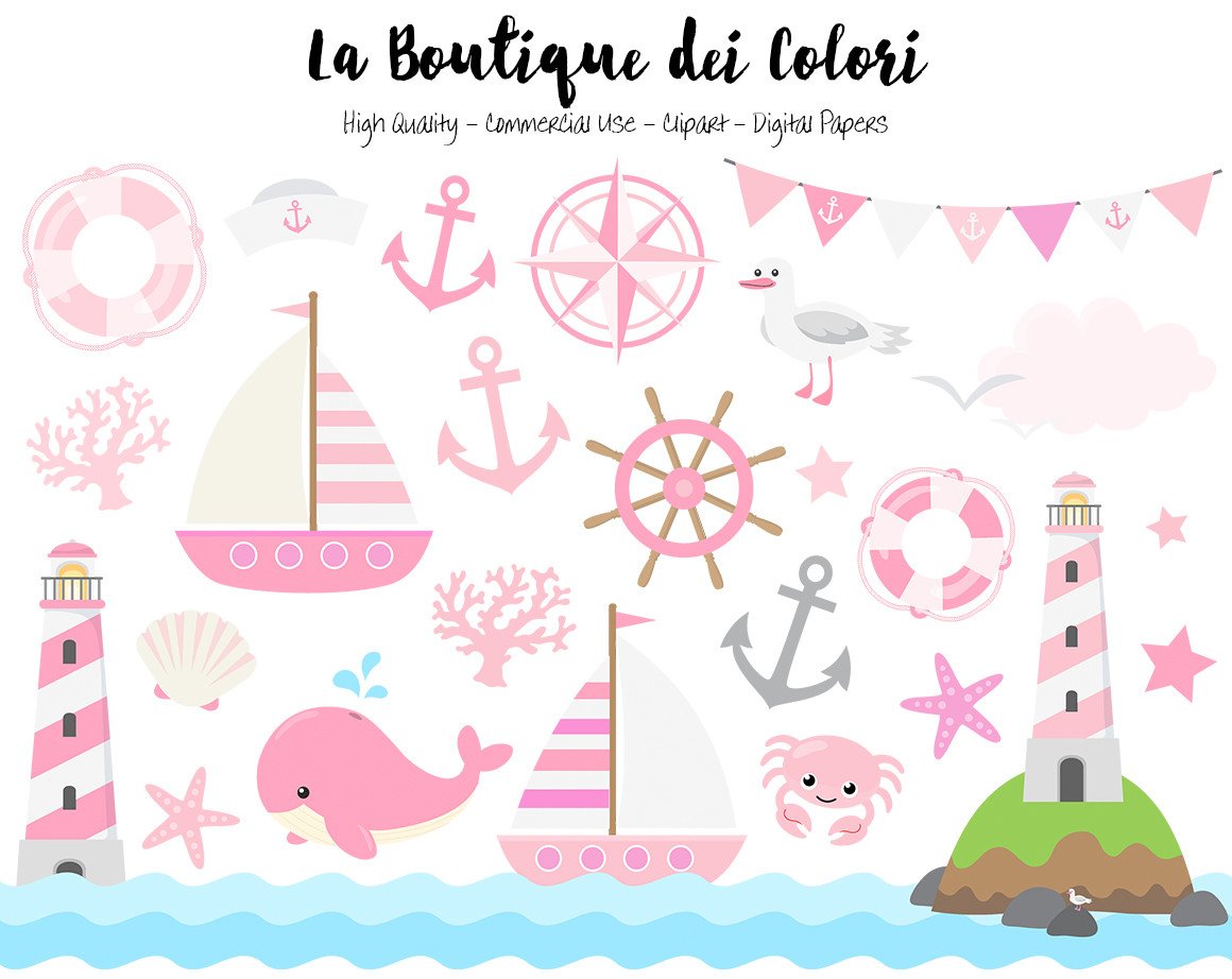 1160x922 Baby Pink Nautical Vector Clipart La Boutique Dei Colori