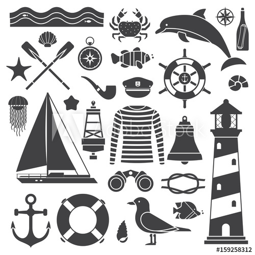 500x500 Sea Travel Icon Set Nautical Vector Elements Collection Marine
