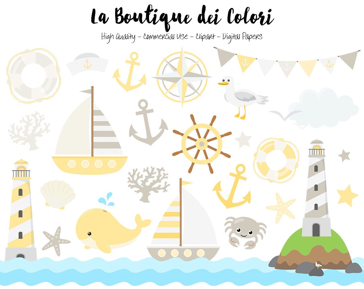1160x922 Yellow And Gray Nautical Vector Clipart La Boutique Dei Colori