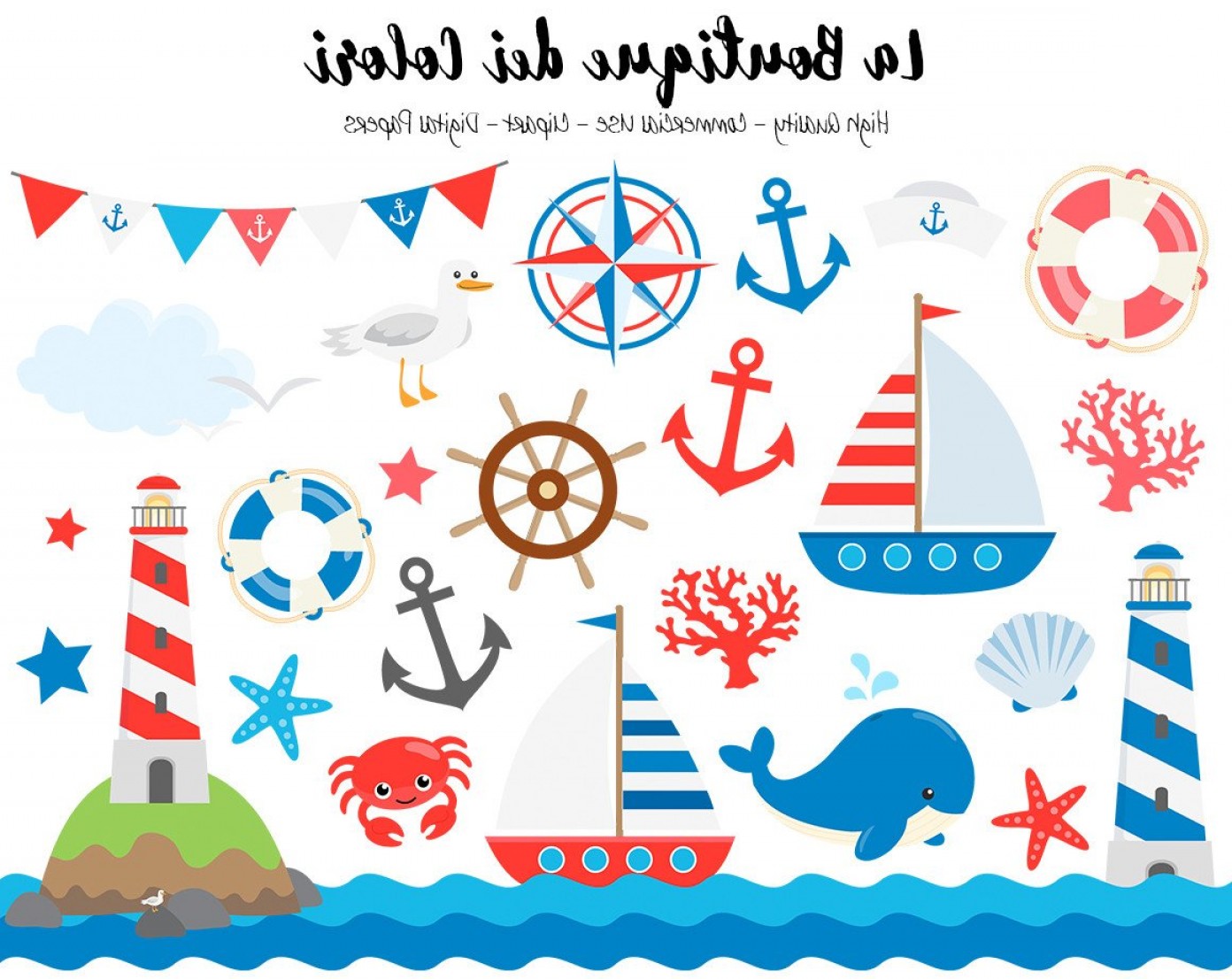 1392x1106 Classic Red And Blue Nautical Vector Clipart Hoodamathrun