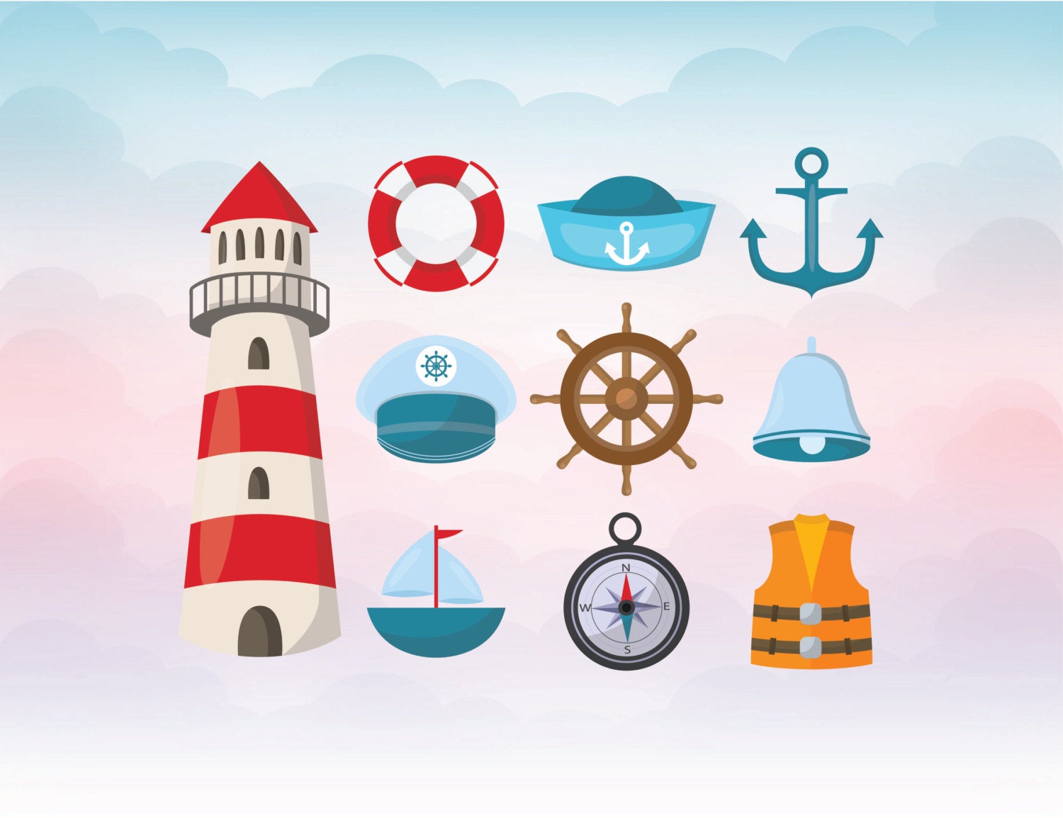 1500x1154 Nautical Vector Illustrations Sailing Elements In Vector Etsy
