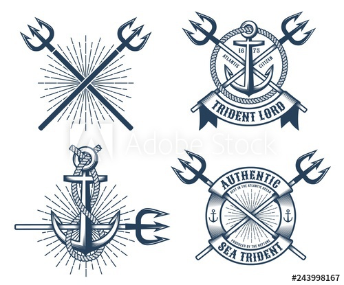 500x415 Vintage Hipster Navy Tattoo Logos With Crossed Tridents Ribbons