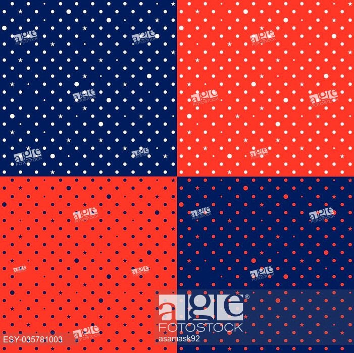 701x700 Set Navy Blue Red Star Polka Dots Background Vector Illustration