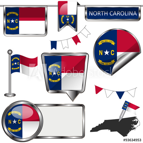 500x500 Glossy Icons With Flag Of North Carolina