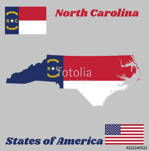 495x500 Map Outline And Flag Of North Carolina, A Blue Union, A White Star