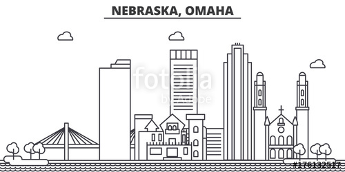 500x250 Nebraska, Omaha Architecture Line Skyline Illustration Linear