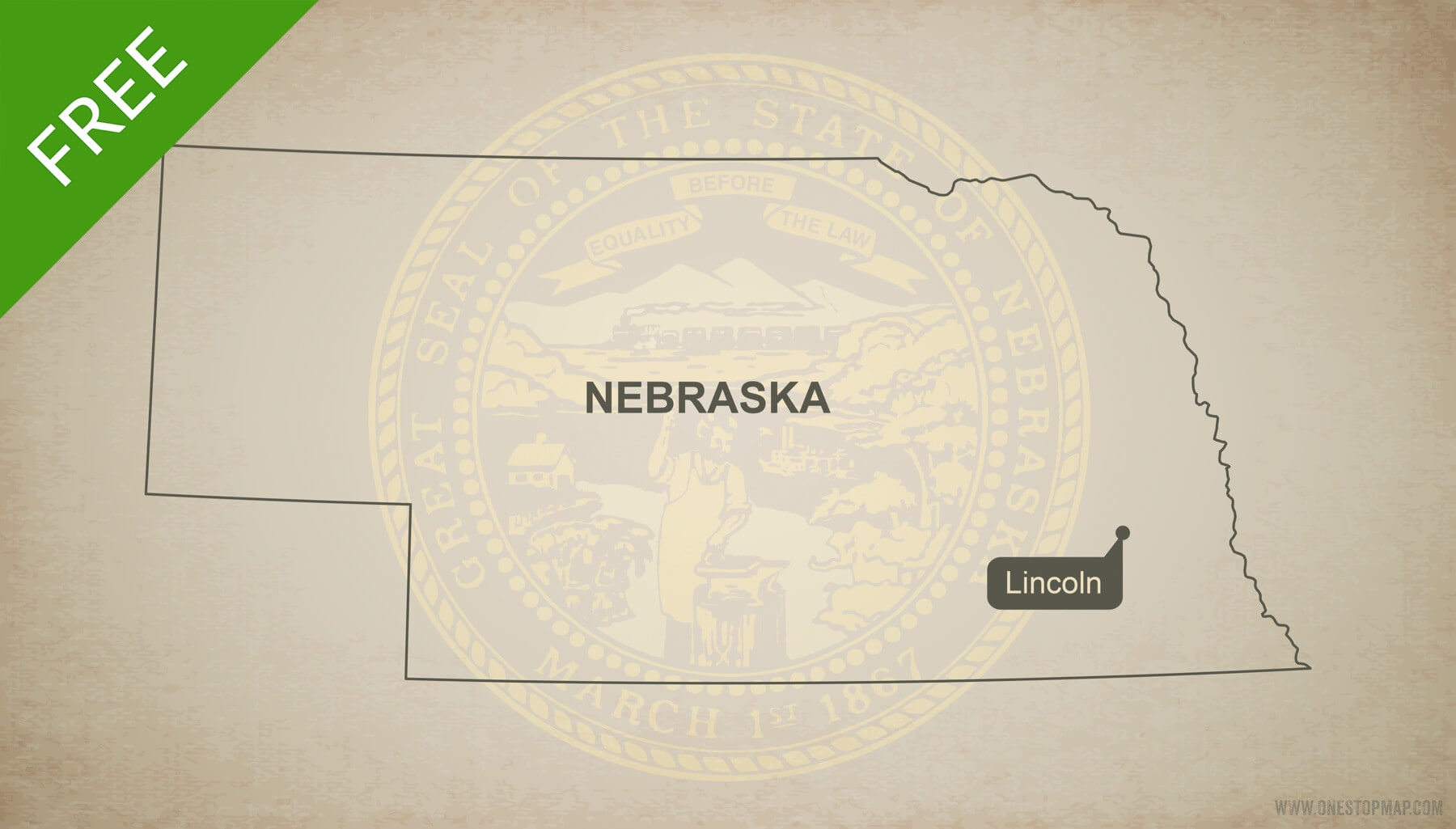 1800x1025 Free Vector Map Of Nebraska Outline One Stop Map