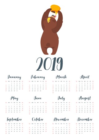 319x450 Vector Cartoon Style Illustration Of Year Calendar With Brown