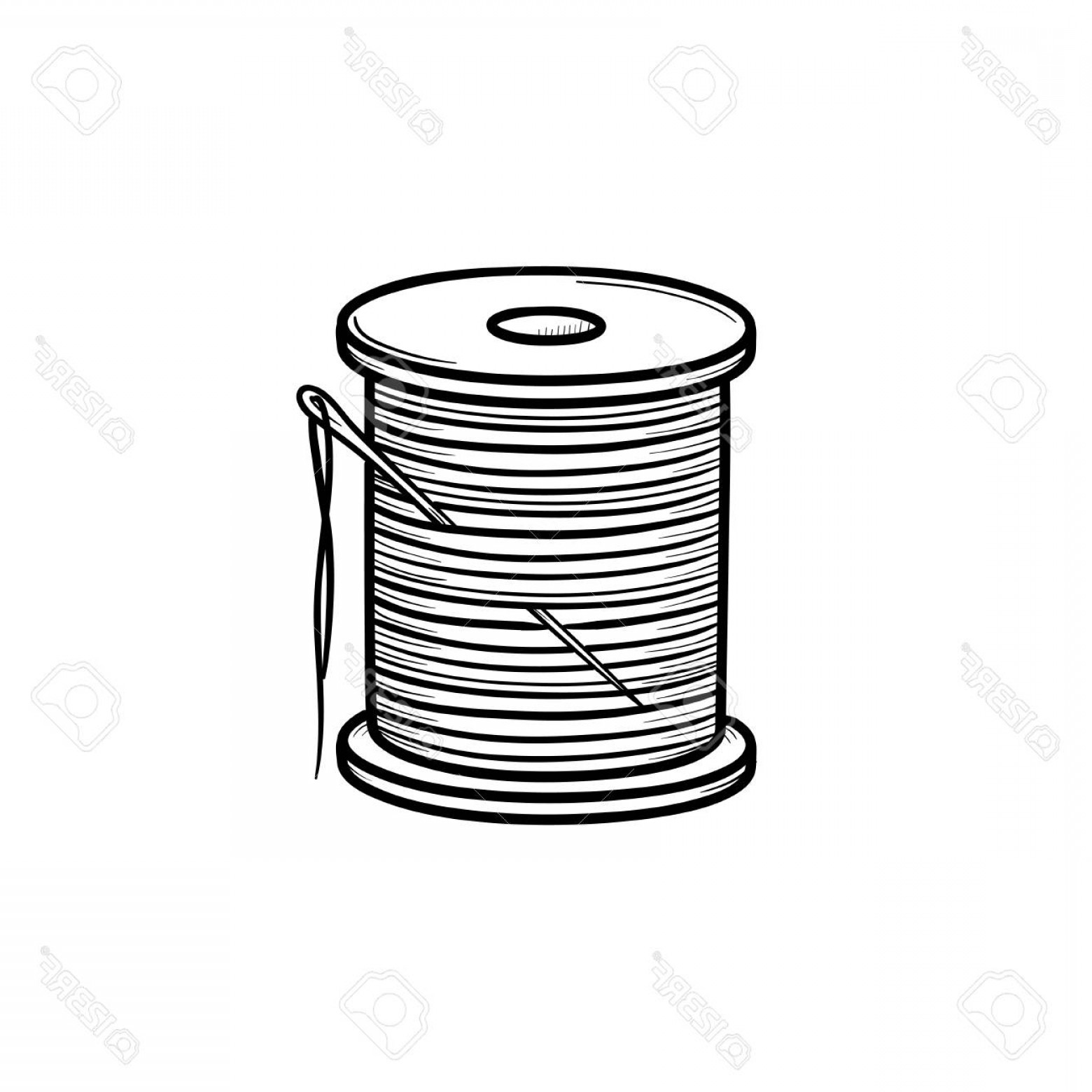 Photostock Vector Thread Spool With Needle Hand Drawn Outline 1560x1560 Photostock Vector Thread Spool With Needle Hand Drawn Outline