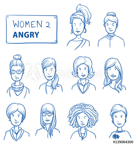 466x500 Collection Of Angry Women Set Of Various Dissatisfied, Enraged