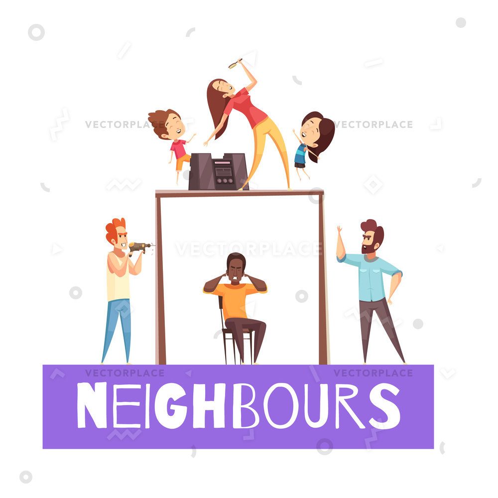 1000x1000 Neighbors Design Concept Angry Man Exasperated Vector Illustration