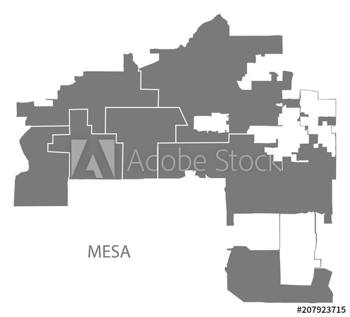 500x454 Mesa Arizona City Map With Neighborhoods Grey Illustration