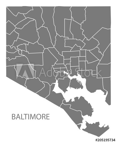 412x500 Baltimore Maryland City Map With Neighborhoods Grey Illustration