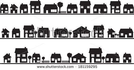 450x235 Neighborhood With Homes Illustrated On White Black And White