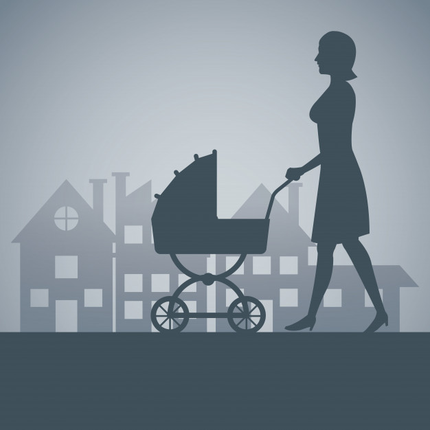 626x626 Silhouette Mother With Carriage Baby Walking Neighborhood