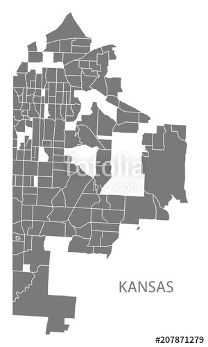 300x500 Kansas Missouri City Map With Neighborhoods Grey Illustration