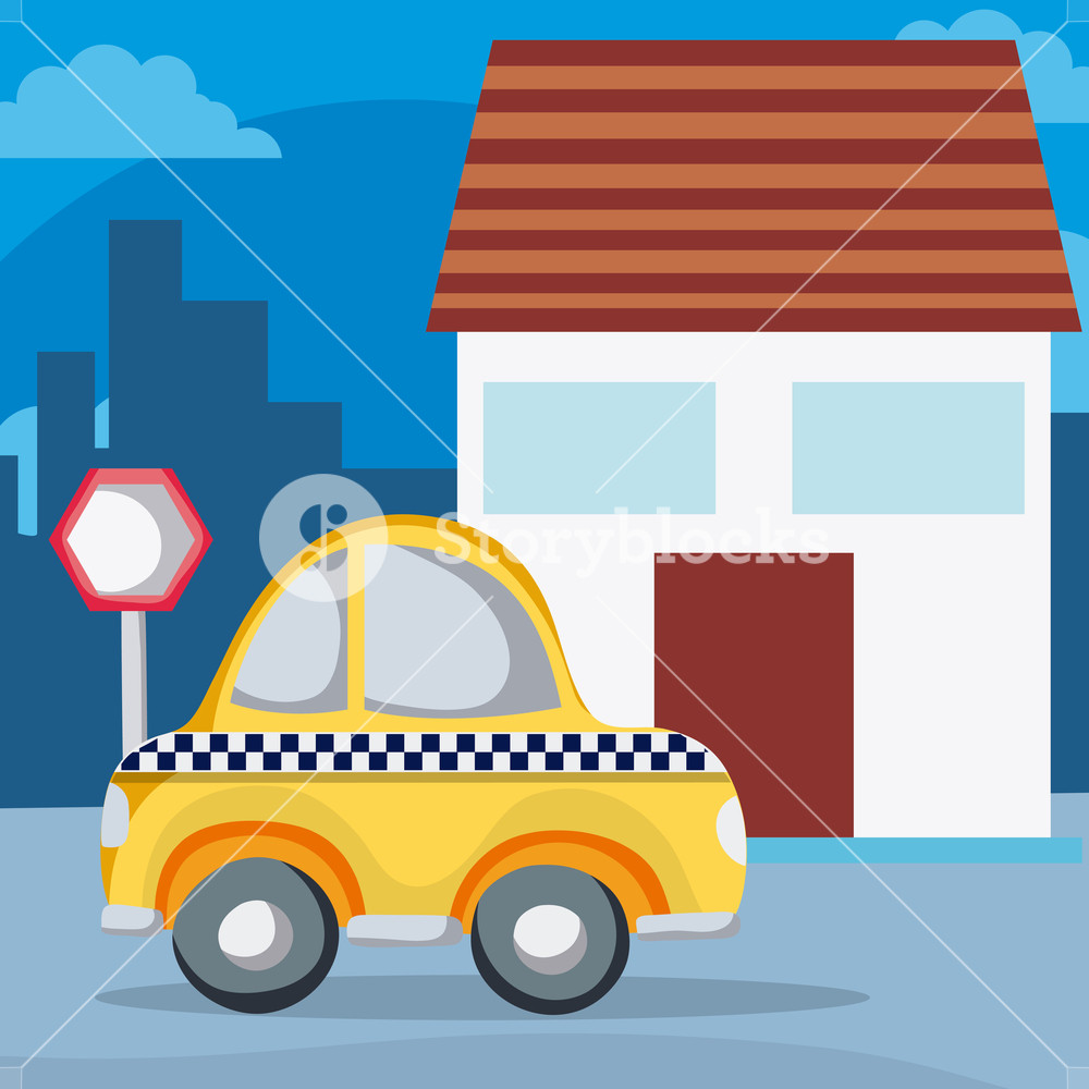 1000x1000 Taxi Cab On Neighborhood Vector Illustration Graphic Design