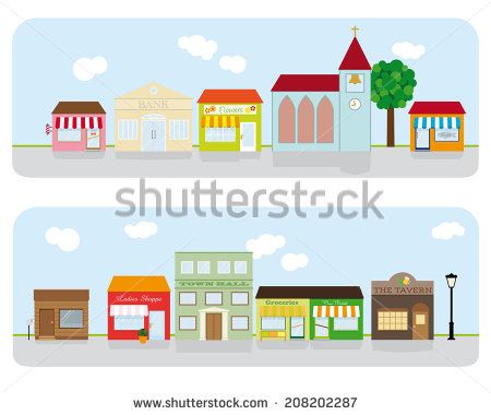 450x380 Village Main Street Neighborhood Vector Illustration Of Small