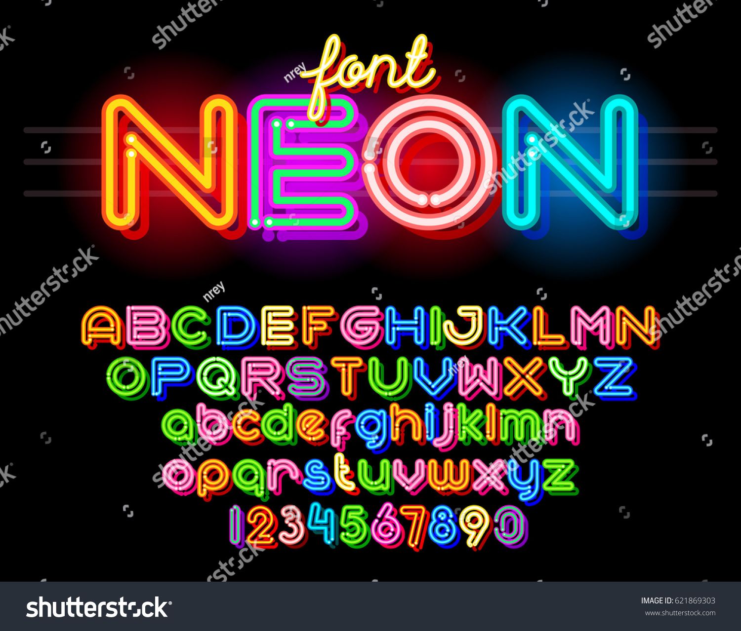 1500x1279 Neon Light Alphabet Vector Font Neon Tube Letters On Dark Glow