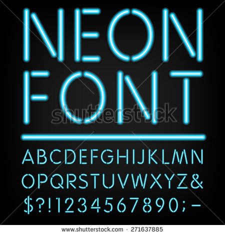 450x470 Neon Light Alphabet Vector Font Type Letters, Numbers