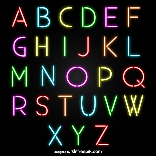 626x626 Neon Alphabet Letters Vector Free Download