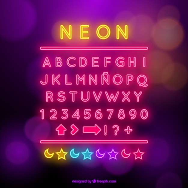 626x626 Neon Alphabet With Symbols Vector Free Download