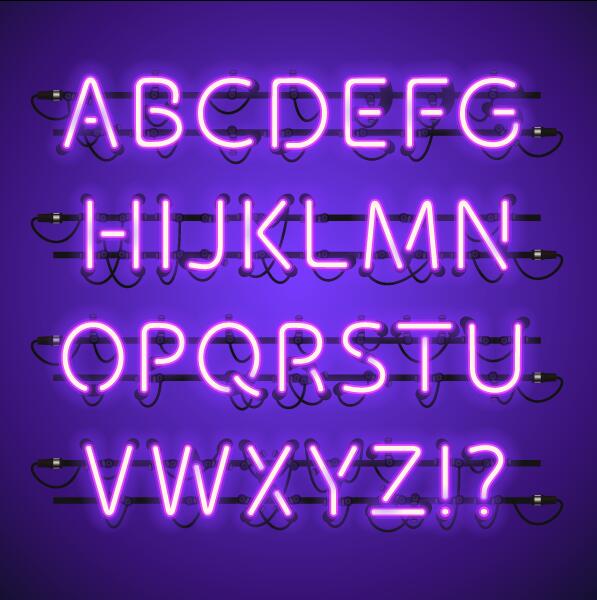 597x600 Purpel Neon Alphabet With Number Vector Material Free Download