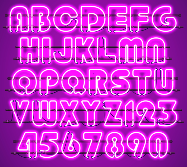 600x537 Purple Neon Alphabet With Numbers Vector Free Download