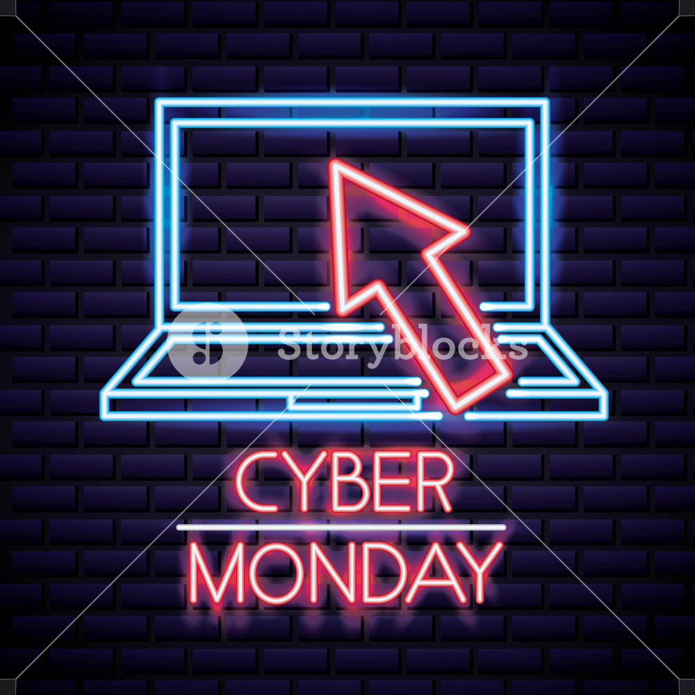 Cyber Monday Shop Neon Arrow Pointed Computer Screen Vector 1000x1000 Cyber Monday Shop Neon Arrow Pointed Computer Screen Vector