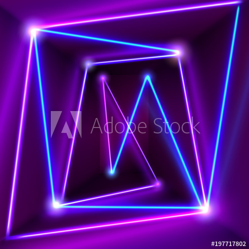 500x500 Abstract Purple Room Interior With Blue Neon Lights Glowing Lines