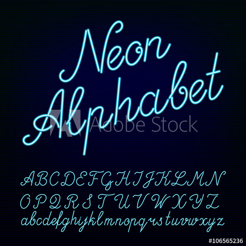 500x500 Neon Tube Hand Drawn Alphabet Font Script Type Letters On A Dark