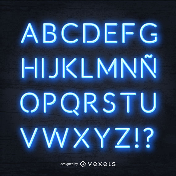 570x570 Realistic Blue Neon Alphabet