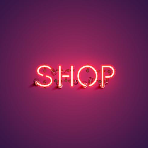 490x490 Shop' Neon Font Sign, Vector Illustration