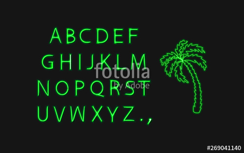 500x315 Vector Neon Palm Tree And Letters, Neon Green Illustration