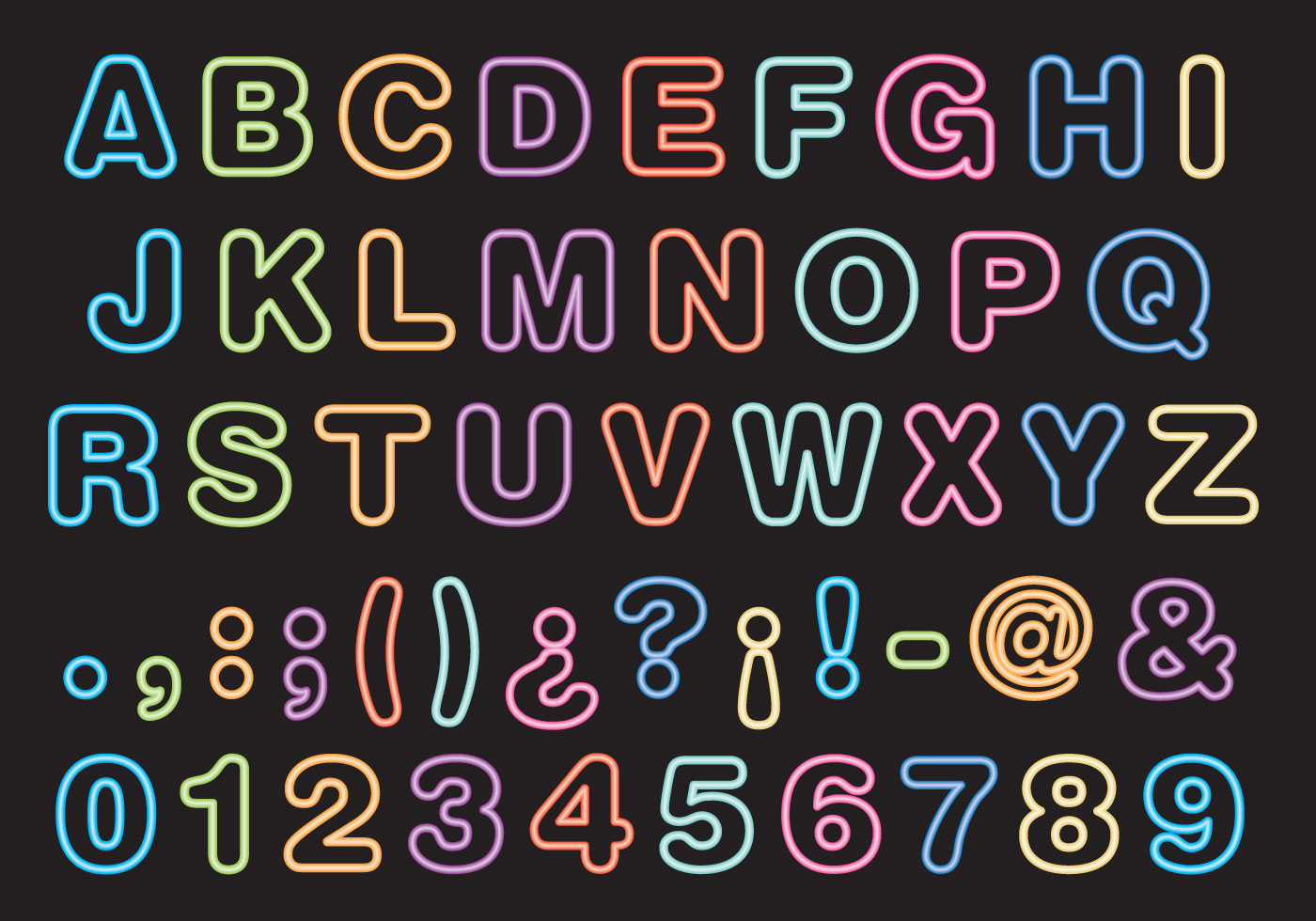 1400x980 Neon Letters Free Vector Art