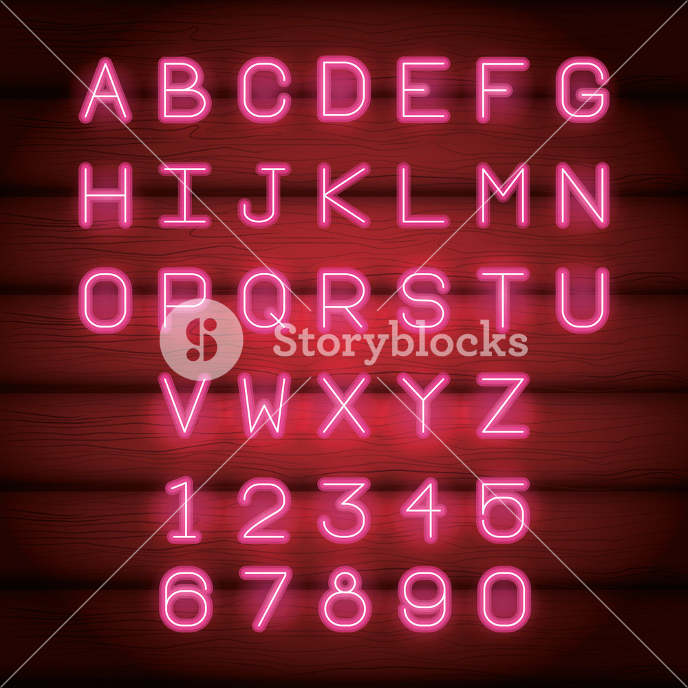 1000x1000 Neon Lights Alphabet Font Vector Illustration Graphic Design