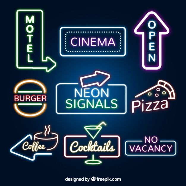 626x626 Set Of Neon Signs Free Vector Vector Neon Signs, Neon Light