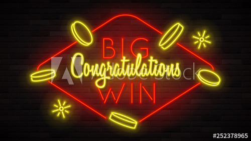 500x282 Shining Neon Sign Big Win Color Card Design With Glowing Neon
