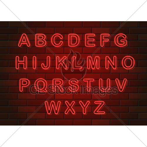 500x500 Glowing Neon Letters English Alphabet Vector Illustration Gl