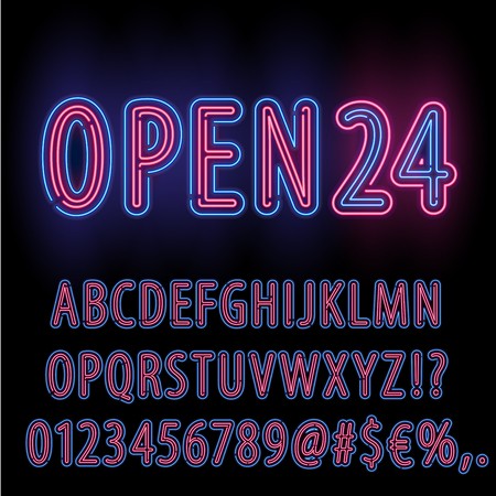 450x450 Inner Red, Outer Blue Neon Light Font Alphabet From Double Stroke
