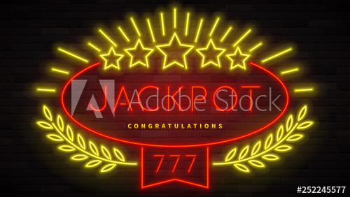 500x282 Jackpot Gambling Neon Banner Color Card Design With Glowing