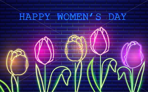 623x386 Happy Mother Day Tulip Flowers Neon Light Vector Vintage Board