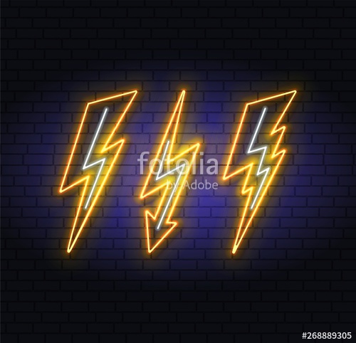 500x482 Lightning Bolt Set Neon Signs Vector Design Template High