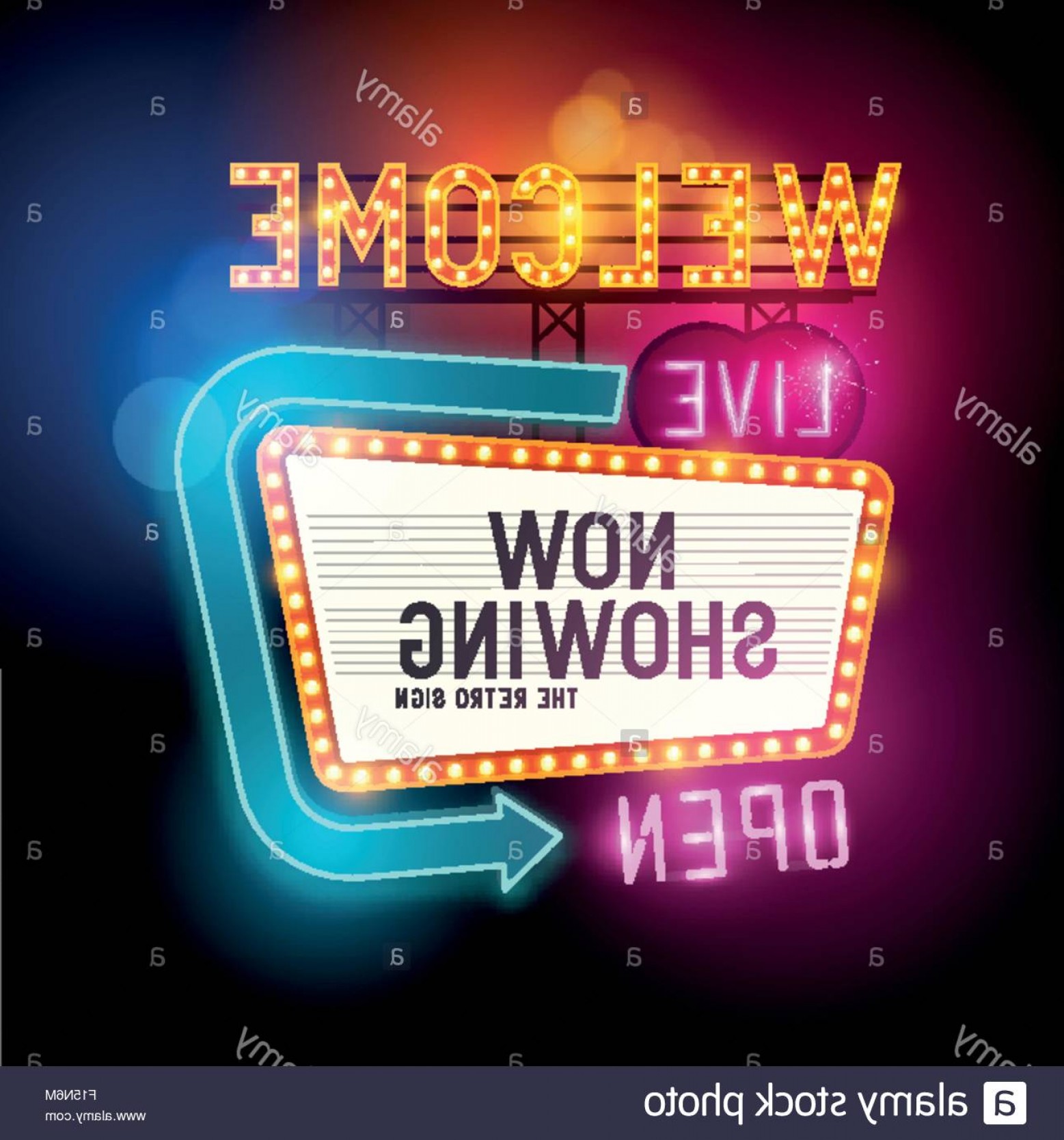 1557x1668 Stock Photo Retro Showtime Sign Theatre Cinema Sign With Glowing